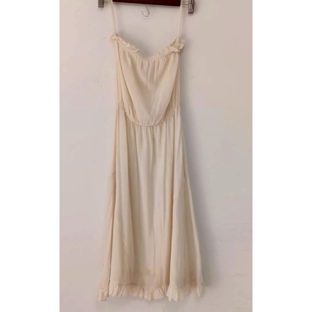 Staring at Stars White Gauzy Cotton Midi Dress‎ S Ruffle Hem Boho Romantic